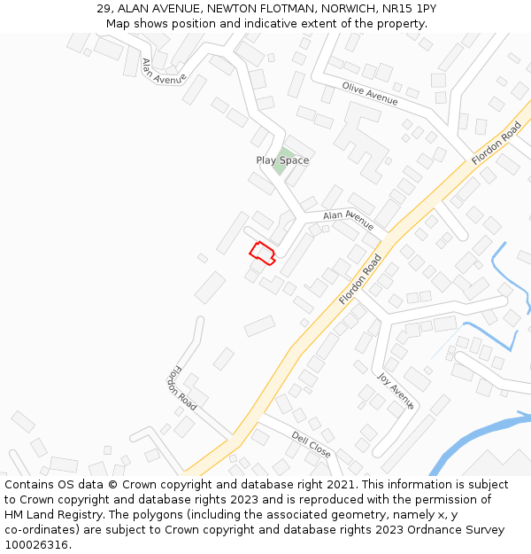 29, ALAN AVENUE, NEWTON FLOTMAN, NORWICH, NR15 1PY: Location map and indicative extent of plot