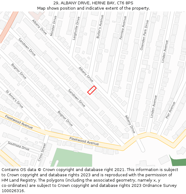 29, ALBANY DRIVE, HERNE BAY, CT6 8PS: Location map and indicative extent of plot