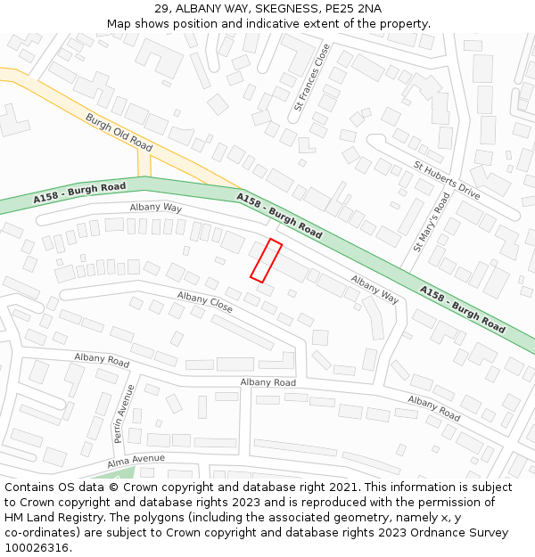 29, ALBANY WAY, SKEGNESS, PE25 2NA: Location map and indicative extent of plot