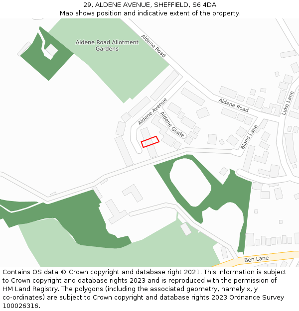 29, ALDENE AVENUE, SHEFFIELD, S6 4DA: Location map and indicative extent of plot