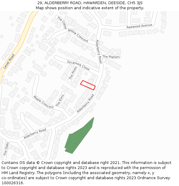 29, ALDERBERRY ROAD, HAWARDEN, DEESIDE, CH5 3JS: Location map and indicative extent of plot