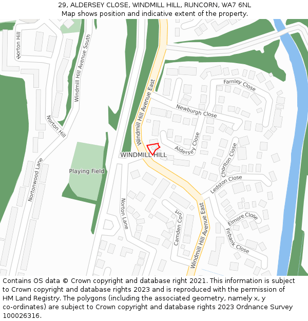 29, ALDERSEY CLOSE, WINDMILL HILL, RUNCORN, WA7 6NL: Location map and indicative extent of plot