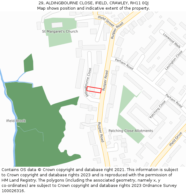 29, ALDINGBOURNE CLOSE, IFIELD, CRAWLEY, RH11 0QJ: Location map and indicative extent of plot