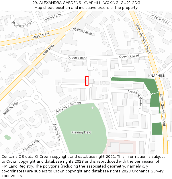 29, ALEXANDRA GARDENS, KNAPHILL, WOKING, GU21 2DG: Location map and indicative extent of plot