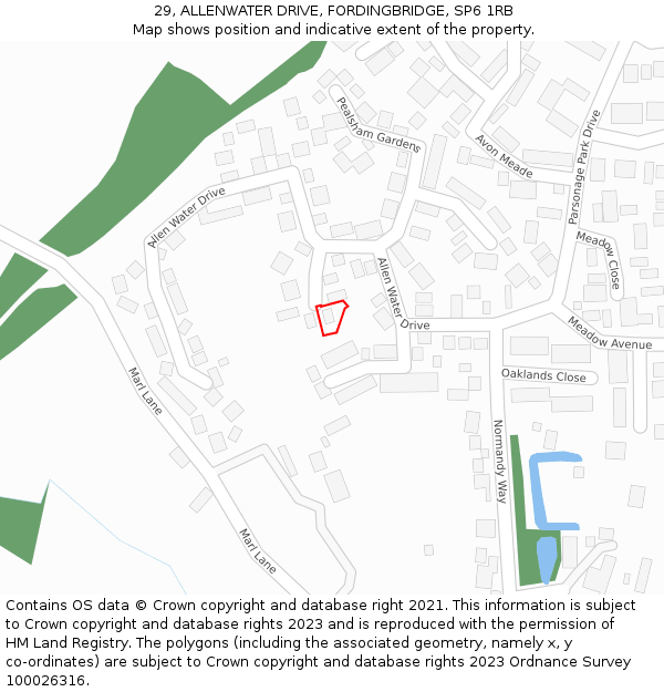 29, ALLENWATER DRIVE, FORDINGBRIDGE, SP6 1RB: Location map and indicative extent of plot