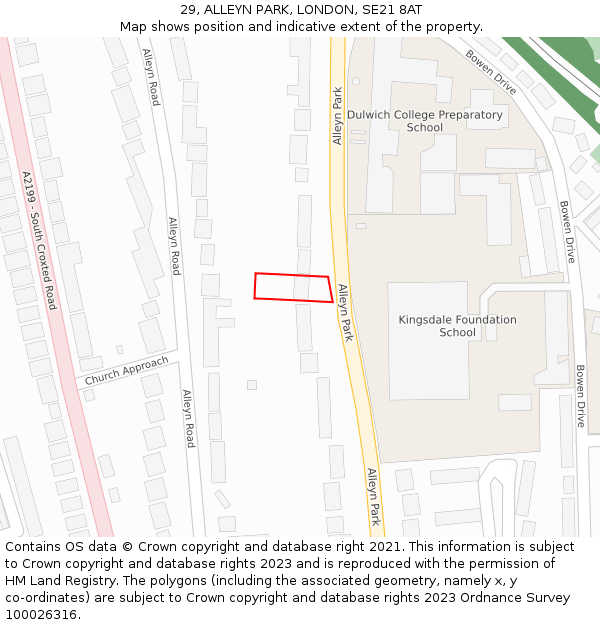 29, ALLEYN PARK, LONDON, SE21 8AT: Location map and indicative extent of plot