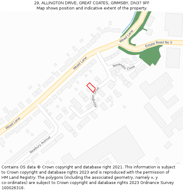 29, ALLINGTON DRIVE, GREAT COATES, GRIMSBY, DN37 9FF: Location map and indicative extent of plot