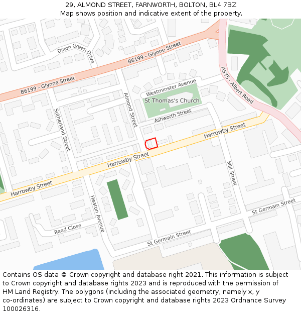 29, ALMOND STREET, FARNWORTH, BOLTON, BL4 7BZ: Location map and indicative extent of plot