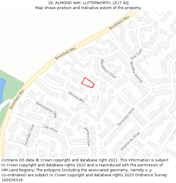 29, ALMOND WAY, LUTTERWORTH, LE17 4XJ: Location map and indicative extent of plot