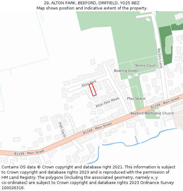 29, ALTON PARK, BEEFORD, DRIFFIELD, YO25 8BZ: Location map and indicative extent of plot