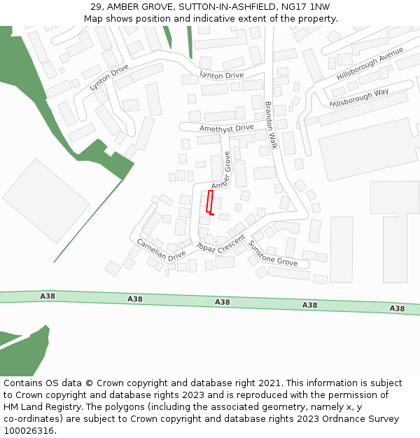 29, AMBER GROVE, SUTTON-IN-ASHFIELD, NG17 1NW: Location map and indicative extent of plot