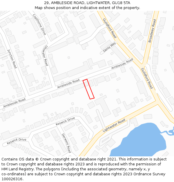 29, AMBLESIDE ROAD, LIGHTWATER, GU18 5TA: Location map and indicative extent of plot