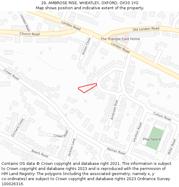 29, AMBROSE RISE, WHEATLEY, OXFORD, OX33 1YG: Location map and indicative extent of plot