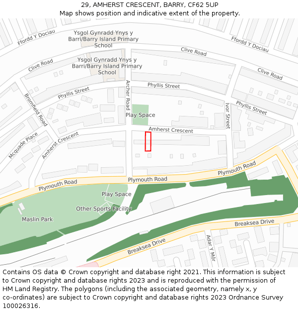 29, AMHERST CRESCENT, BARRY, CF62 5UP: Location map and indicative extent of plot