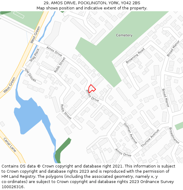 29, AMOS DRIVE, POCKLINGTON, YORK, YO42 2BS: Location map and indicative extent of plot