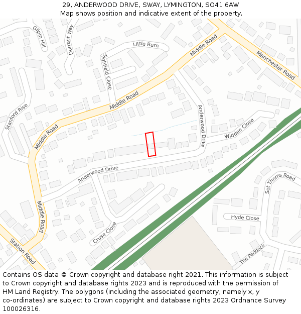 29, ANDERWOOD DRIVE, SWAY, LYMINGTON, SO41 6AW: Location map and indicative extent of plot