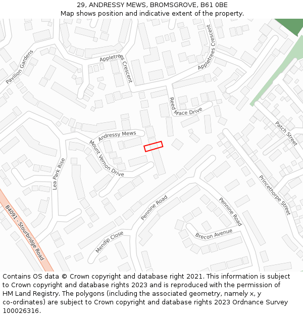 29, ANDRESSY MEWS, BROMSGROVE, B61 0BE: Location map and indicative extent of plot