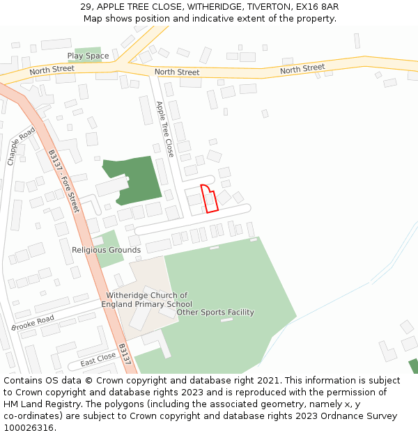 29, APPLE TREE CLOSE, WITHERIDGE, TIVERTON, EX16 8AR: Location map and indicative extent of plot