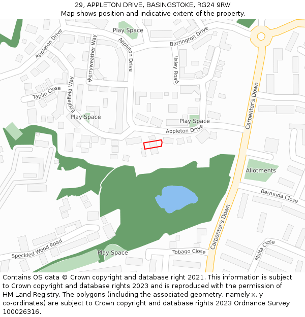 29, APPLETON DRIVE, BASINGSTOKE, RG24 9RW: Location map and indicative extent of plot