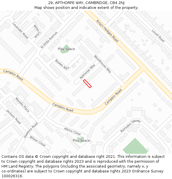 29, APTHORPE WAY, CAMBRIDGE, CB4 2NJ: Location map and indicative extent of plot