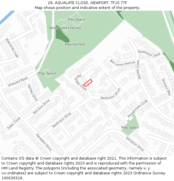 29, AQUALATE CLOSE, NEWPORT, TF10 7TF: Location map and indicative extent of plot