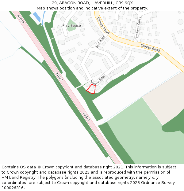 29, ARAGON ROAD, HAVERHILL, CB9 9QX: Location map and indicative extent of plot