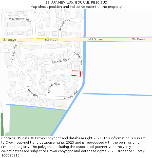 29, ARNHEM WAY, BOURNE, PE10 9UD: Location map and indicative extent of plot