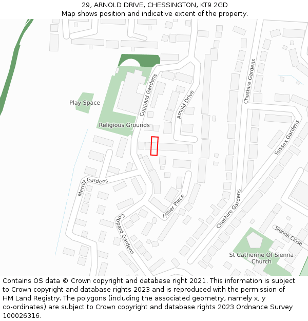 29, ARNOLD DRIVE, CHESSINGTON, KT9 2GD: Location map and indicative extent of plot