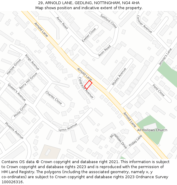 29, ARNOLD LANE, GEDLING, NOTTINGHAM, NG4 4HA: Location map and indicative extent of plot