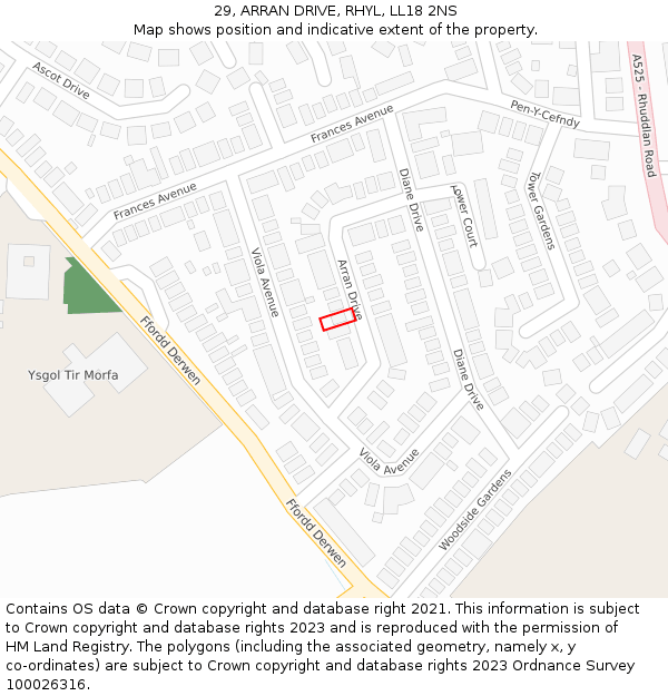 29, ARRAN DRIVE, RHYL, LL18 2NS: Location map and indicative extent of plot