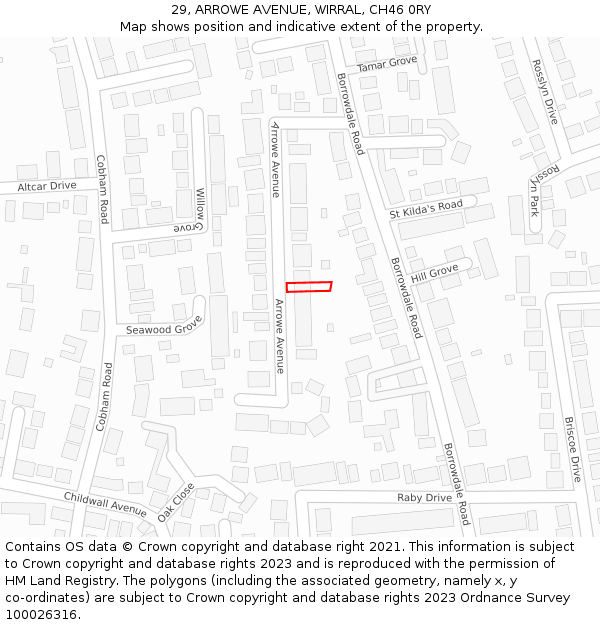 29, ARROWE AVENUE, WIRRAL, CH46 0RY: Location map and indicative extent of plot