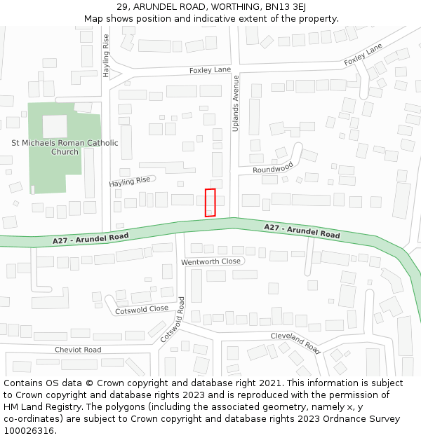 29, ARUNDEL ROAD, WORTHING, BN13 3EJ: Location map and indicative extent of plot