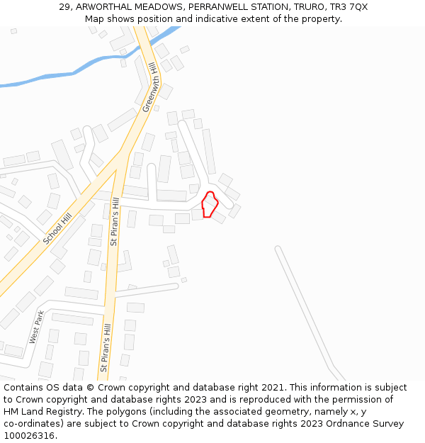 29, ARWORTHAL MEADOWS, PERRANWELL STATION, TRURO, TR3 7QX: Location map and indicative extent of plot