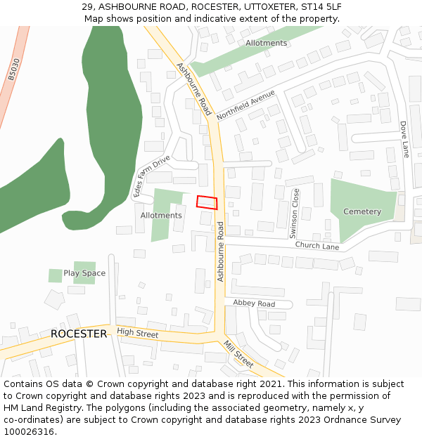 29, ASHBOURNE ROAD, ROCESTER, UTTOXETER, ST14 5LF: Location map and indicative extent of plot