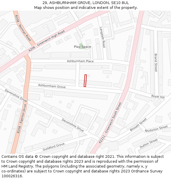 29, ASHBURNHAM GROVE, LONDON, SE10 8UL: Location map and indicative extent of plot