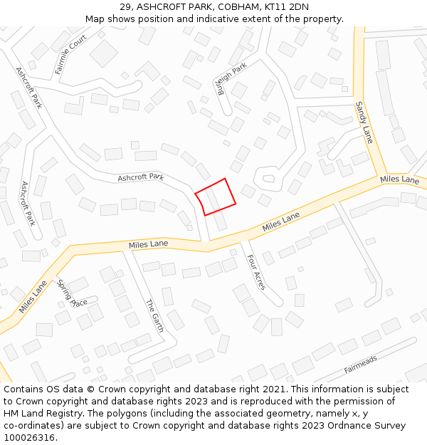 29, ASHCROFT PARK, COBHAM, KT11 2DN: Location map and indicative extent of plot