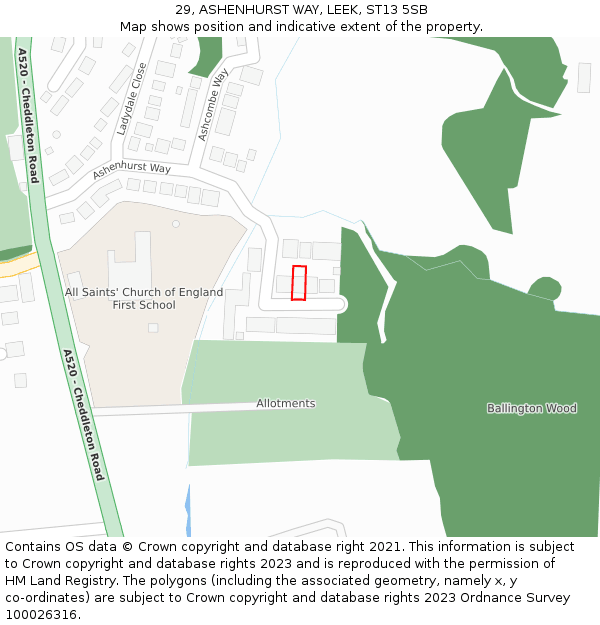 29, ASHENHURST WAY, LEEK, ST13 5SB: Location map and indicative extent of plot