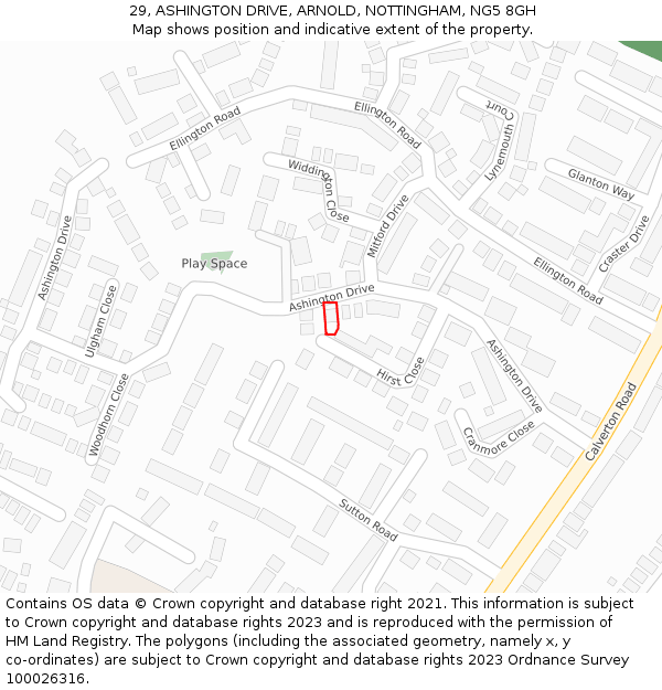 29, ASHINGTON DRIVE, ARNOLD, NOTTINGHAM, NG5 8GH: Location map and indicative extent of plot