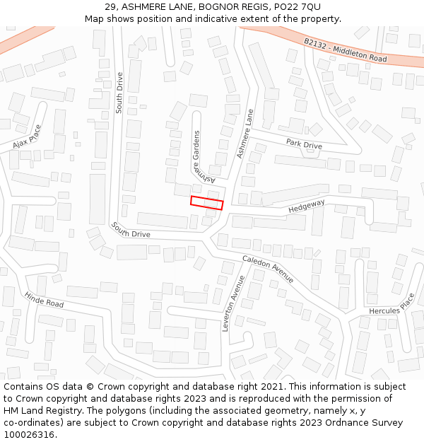 29, ASHMERE LANE, BOGNOR REGIS, PO22 7QU: Location map and indicative extent of plot