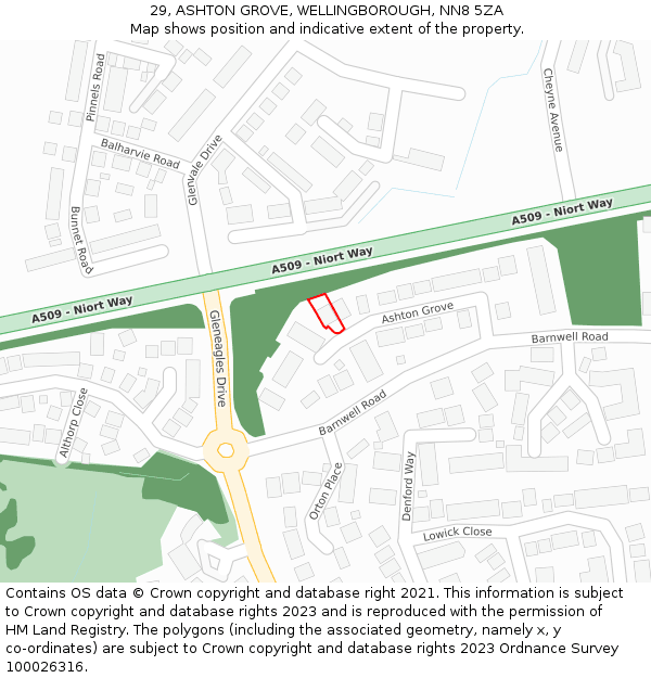 29, ASHTON GROVE, WELLINGBOROUGH, NN8 5ZA: Location map and indicative extent of plot