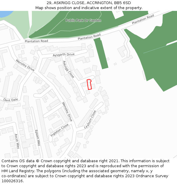 29, ASKRIGG CLOSE, ACCRINGTON, BB5 6SD: Location map and indicative extent of plot