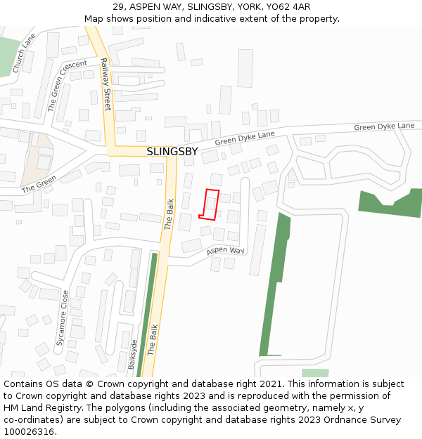 29, ASPEN WAY, SLINGSBY, YORK, YO62 4AR: Location map and indicative extent of plot