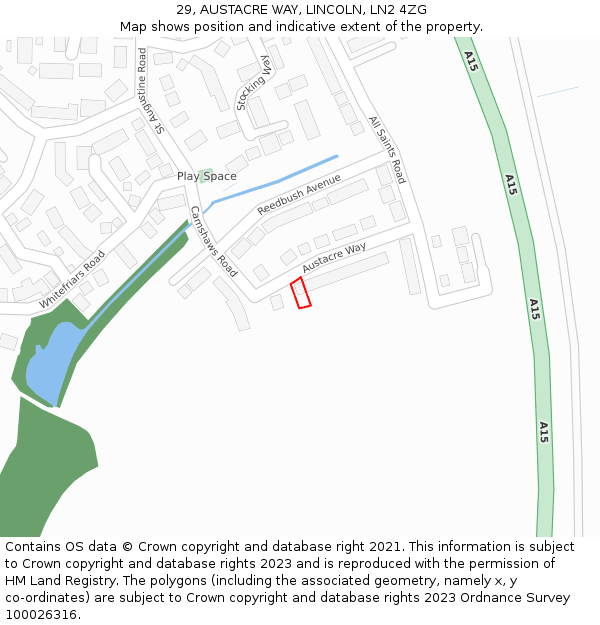 29, AUSTACRE WAY, LINCOLN, LN2 4ZG: Location map and indicative extent of plot