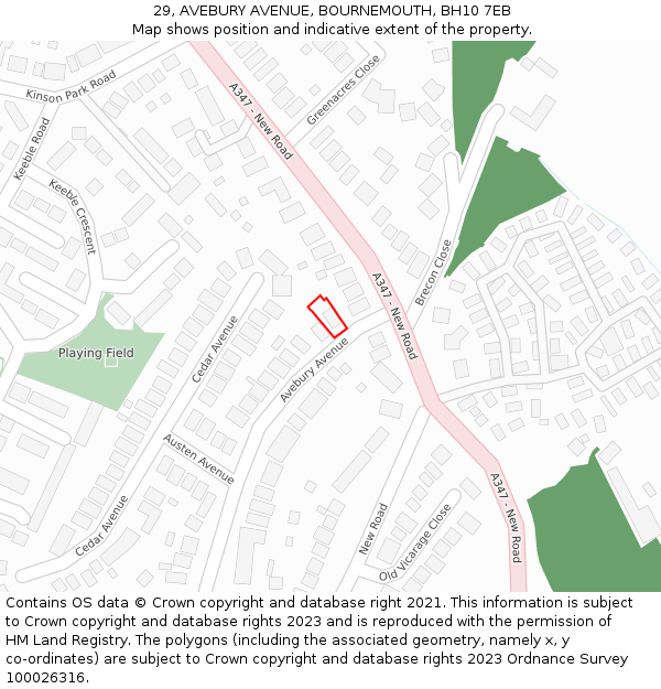 29, AVEBURY AVENUE, BOURNEMOUTH, BH10 7EB: Location map and indicative extent of plot