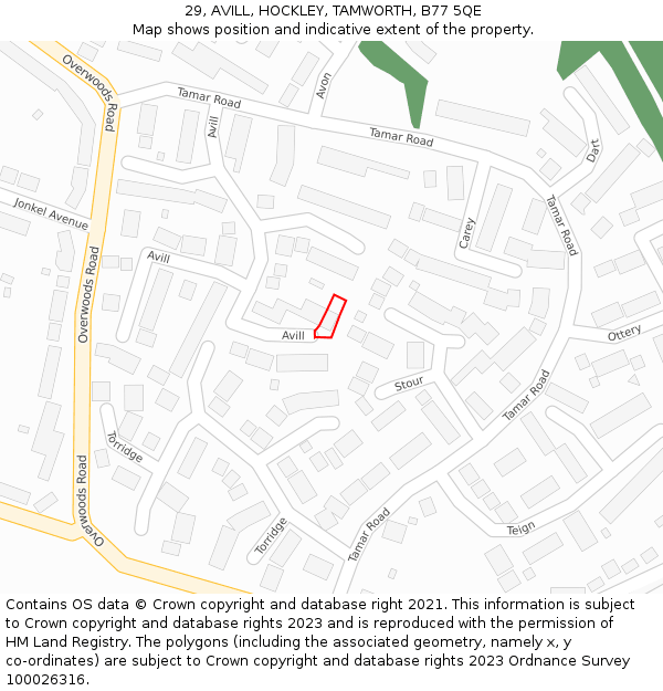 29, AVILL, HOCKLEY, TAMWORTH, B77 5QE: Location map and indicative extent of plot