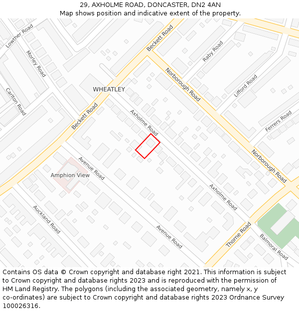 29, AXHOLME ROAD, DONCASTER, DN2 4AN: Location map and indicative extent of plot