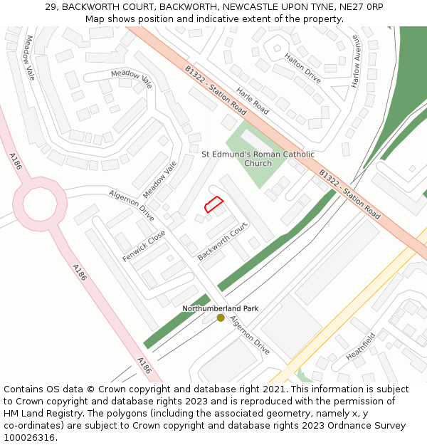 29, BACKWORTH COURT, BACKWORTH, NEWCASTLE UPON TYNE, NE27 0RP: Location map and indicative extent of plot