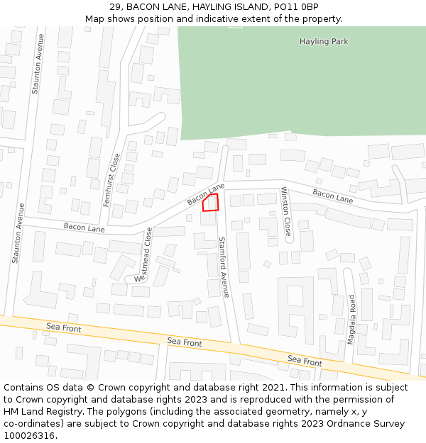 29, BACON LANE, HAYLING ISLAND, PO11 0BP: Location map and indicative extent of plot