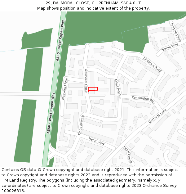 29, BALMORAL CLOSE, CHIPPENHAM, SN14 0UT: Location map and indicative extent of plot
