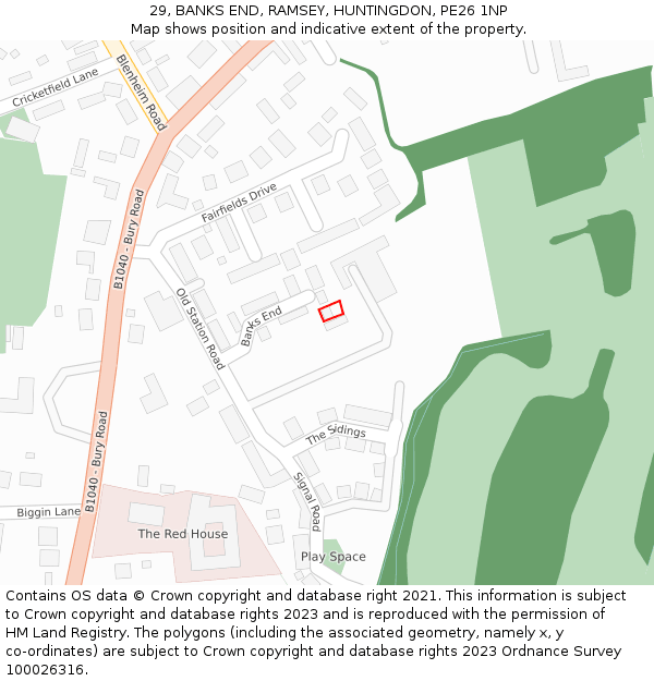 29, BANKS END, RAMSEY, HUNTINGDON, PE26 1NP: Location map and indicative extent of plot